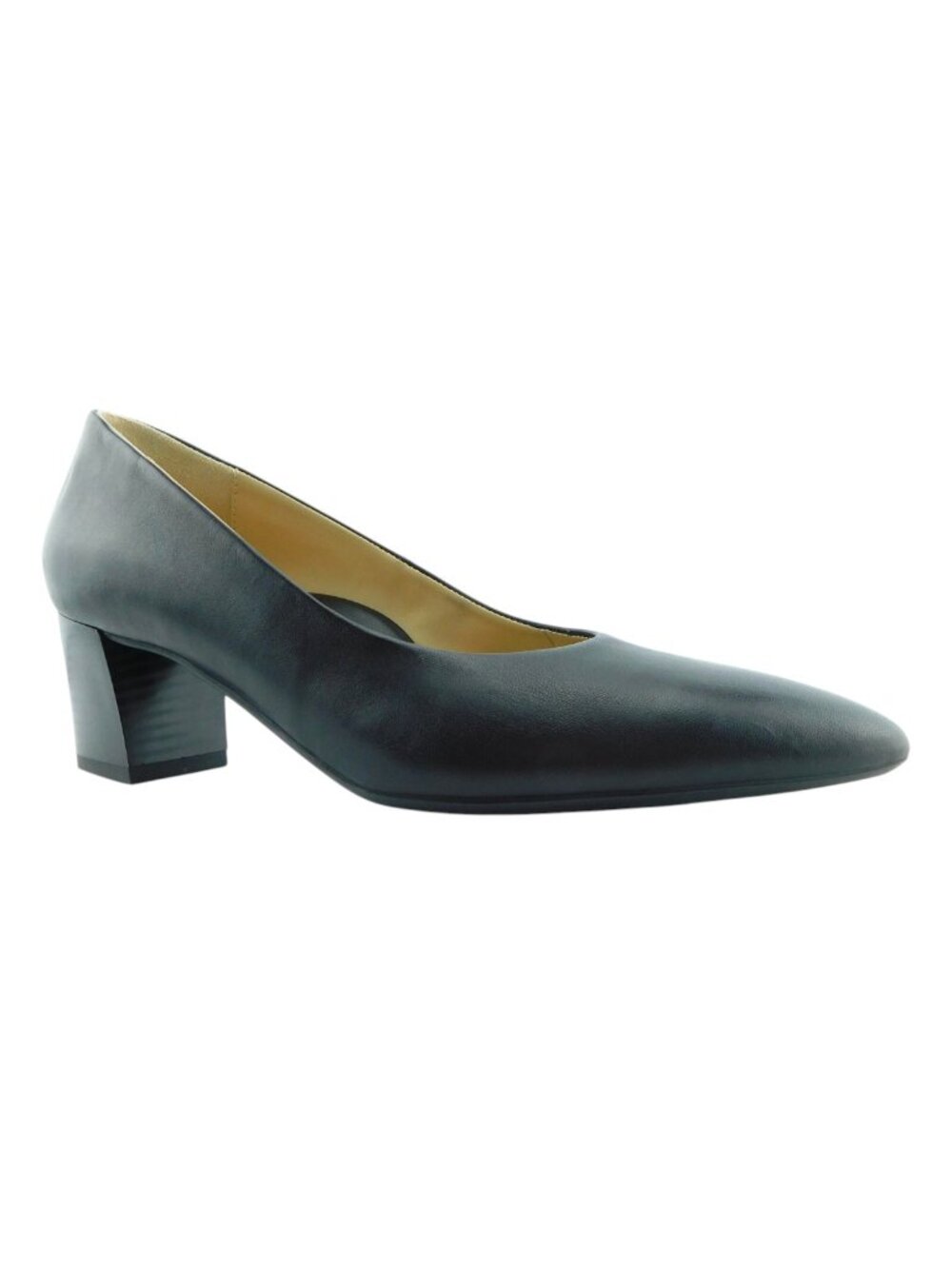 ARA HIGH SOFT Black Leather Block Heel Pumps 7UK